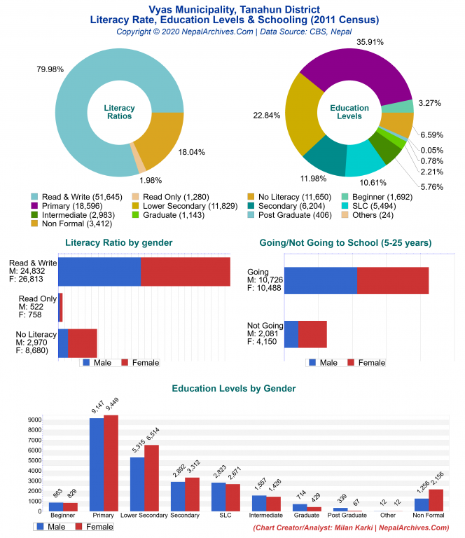Literacy, Education Levels & Schooling Charts of Vyas Municipality