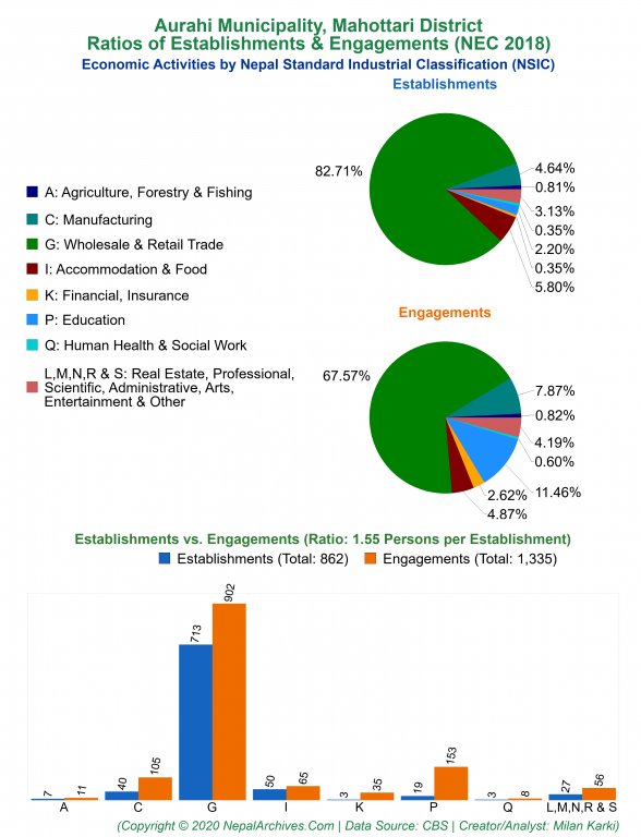 Economic Activities by NSIC Charts of Aurahi Municipality