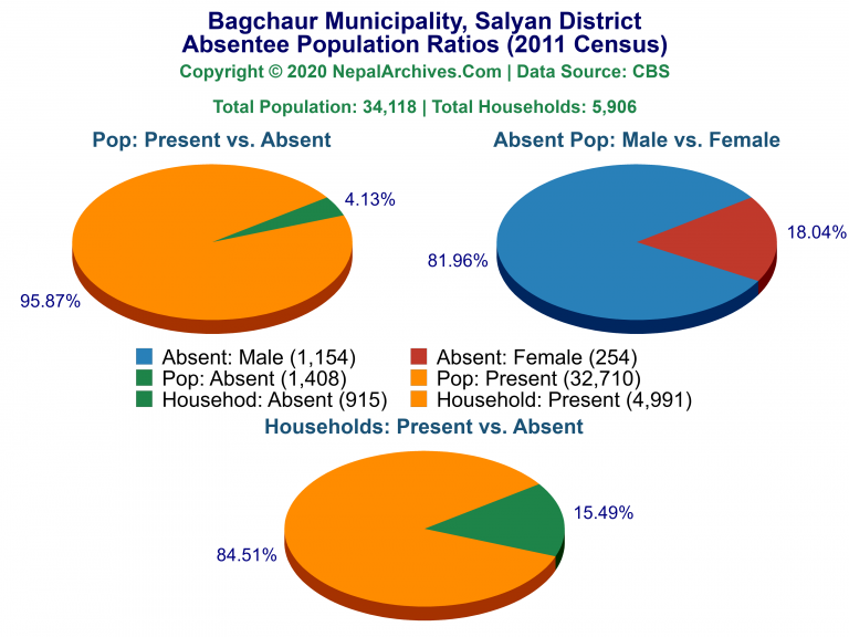 Ansentee Population Pie Charts of Bagchaur Municipality