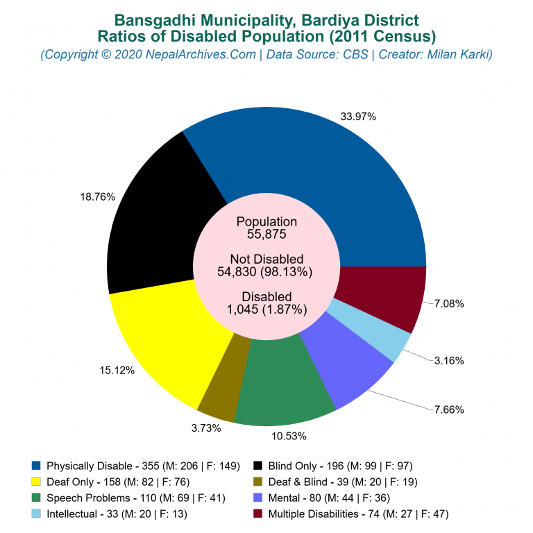Disabled Population Charts of Bansgadhi Municipality