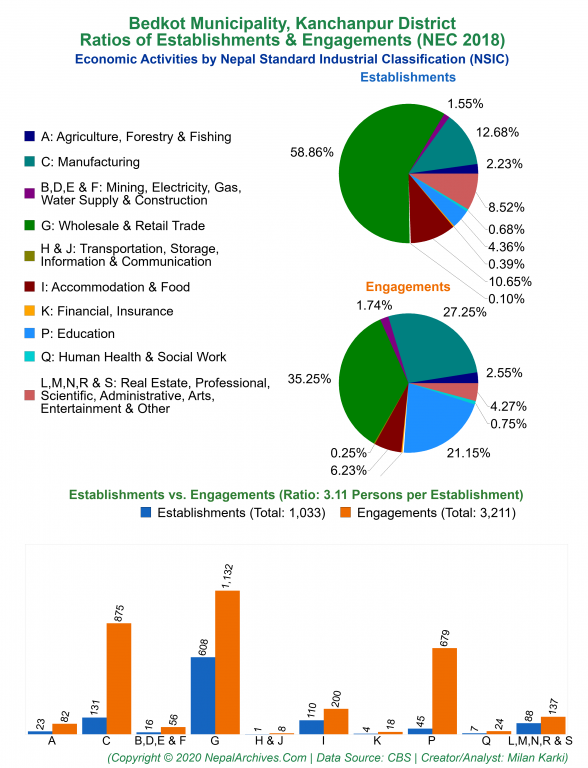Economic Activities by NSIC Charts of Bedkot Municipality