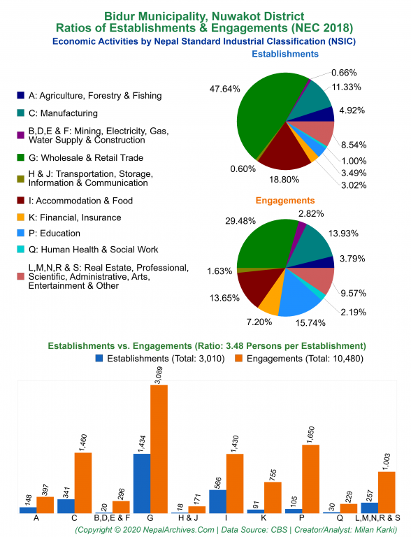 Economic Activities by NSIC Charts of Bidur Municipality