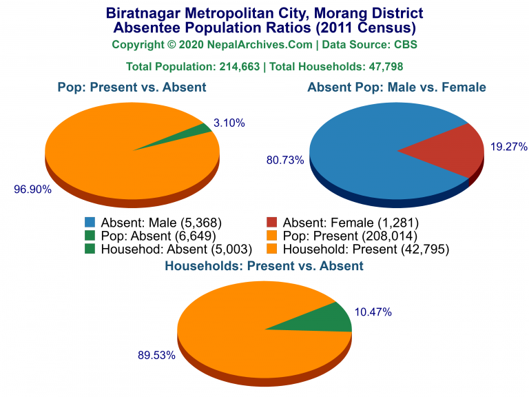 Ansentee Population Pie Charts of Biratnagar Metropolitan City