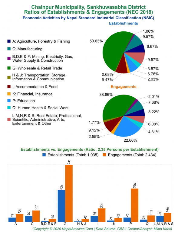 Economic Activities by NSIC Charts of Chainpur Municipality