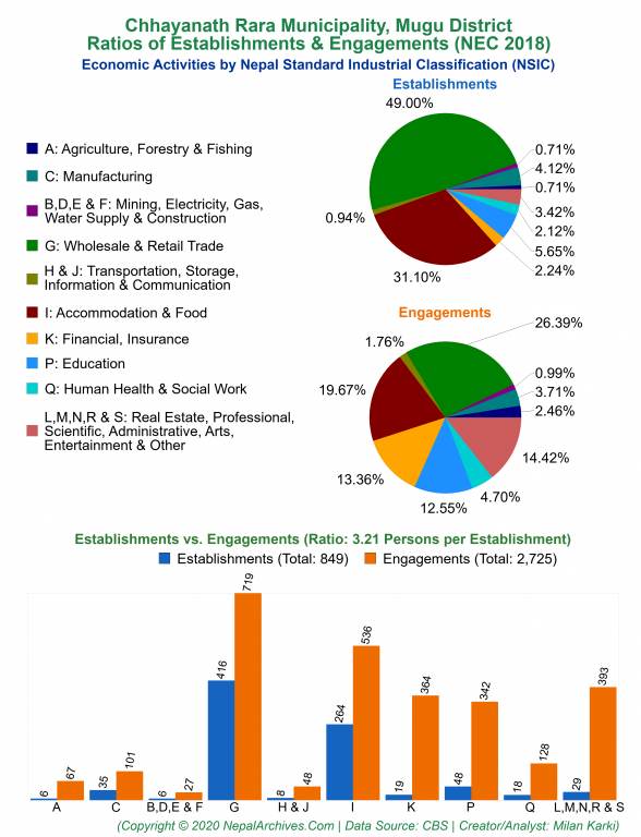 Economic Activities by NSIC Charts of Chhayanath Rara Municipality