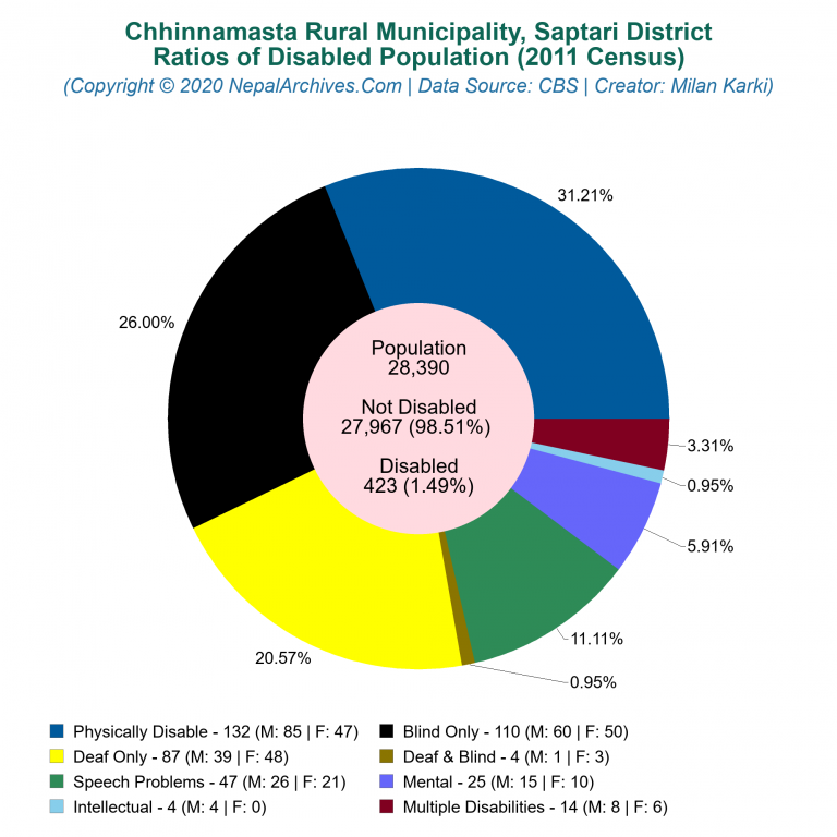 Disabled Population Charts of Chhinnamasta Rural Municipality