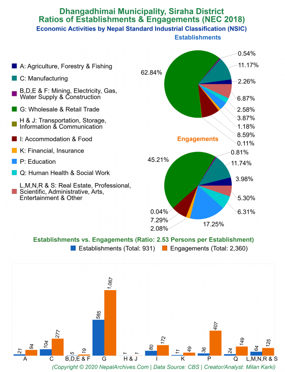 Economic Activities by NSIC Charts of Dhangadhimai Municipality