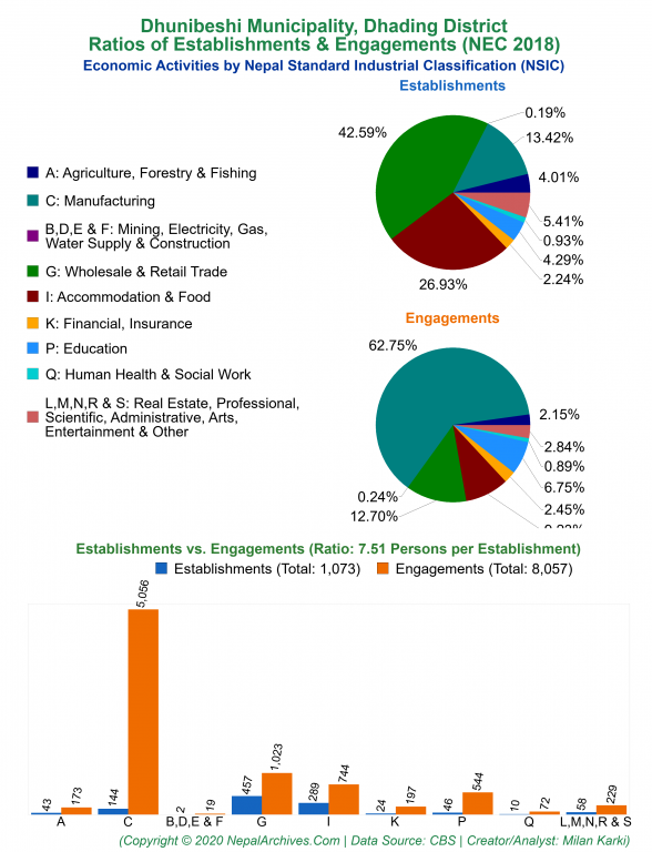 Economic Activities by NSIC Charts of Dhunibeshi Municipality