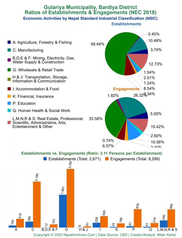 Economic Activities by NSIC Charts of Gulariya Municipality