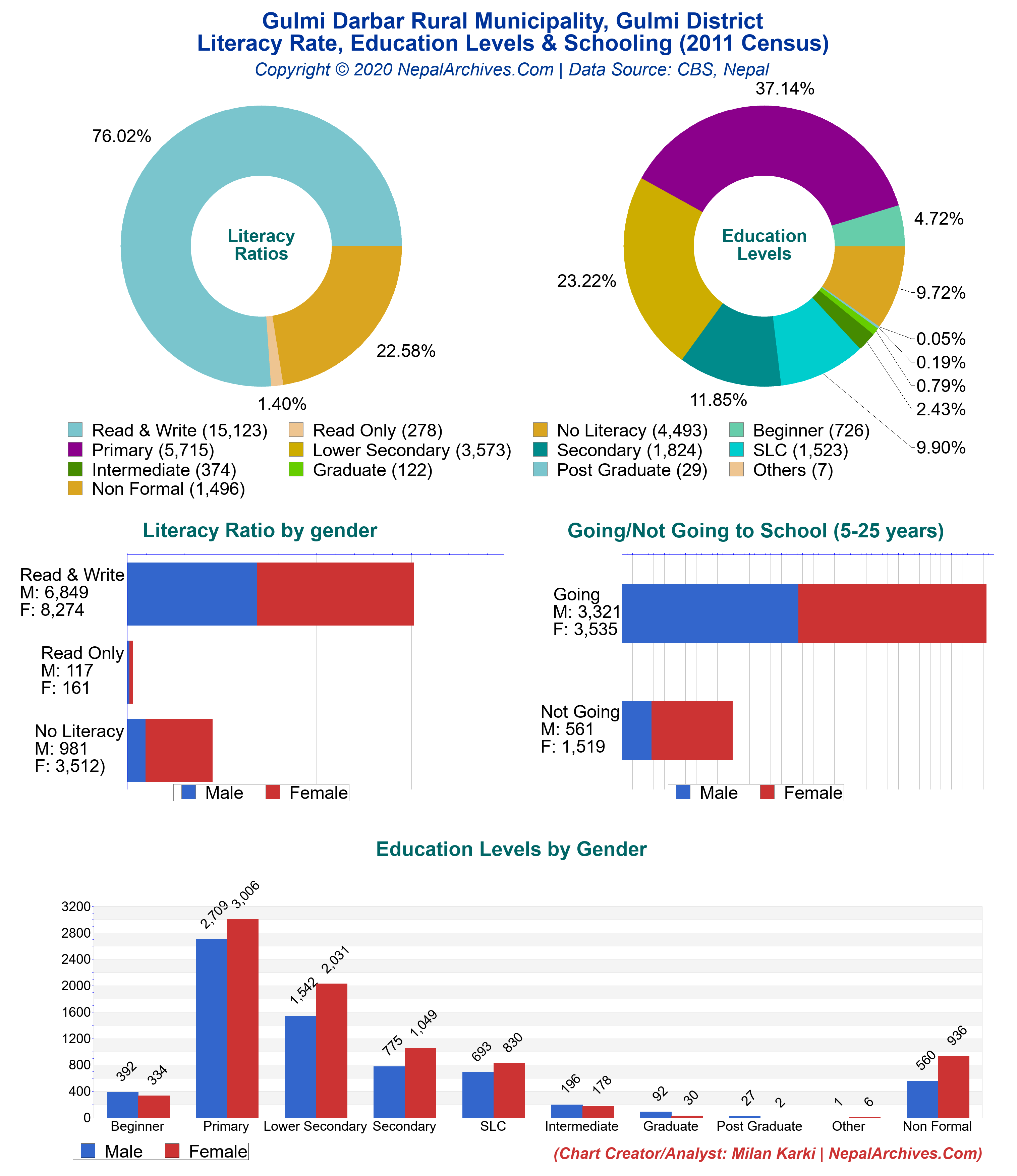 Literacy, Education Levels & Schooling Multicharts of Gulmi Darbar