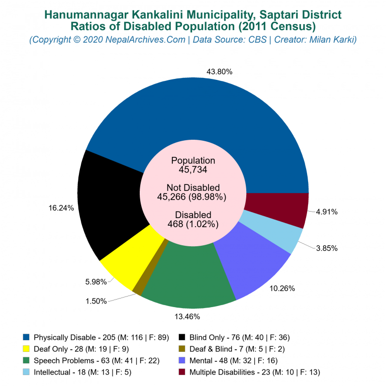 Disabled Population Charts of Hanumannagar Kankalini Municipality