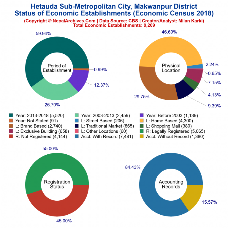 NEC 2018 Economic Establishments Charts of Hetauda Sub-Metropolitan City