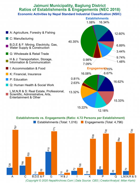 Economic Activities by NSIC Charts of Jaimuni Municipality