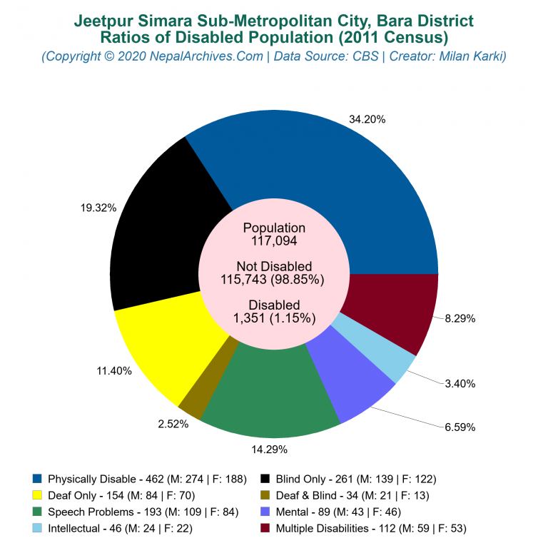 Disabled Population Charts of Jeetpur Simara Sub-Metropolitan City