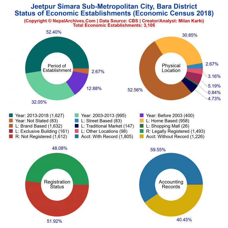 NEC 2018 Economic Establishments Charts of Jeetpur Simara Sub-Metropolitan City