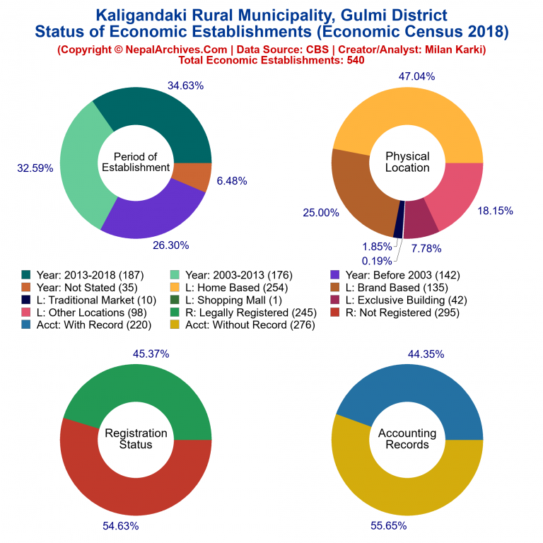 NEC 2018 Economic Establishments Charts of Kaligandaki Rural Municipality