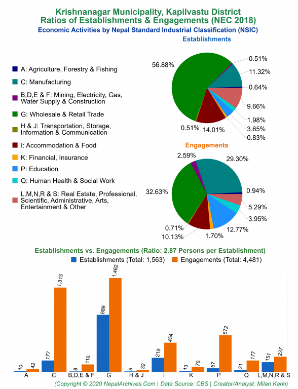 Economic Activities by NSIC Charts of Krishnanagar Municipality
