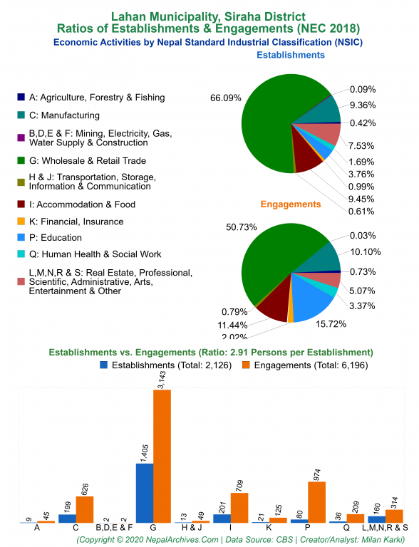Economic Activities by NSIC Charts of Lahan Municipality