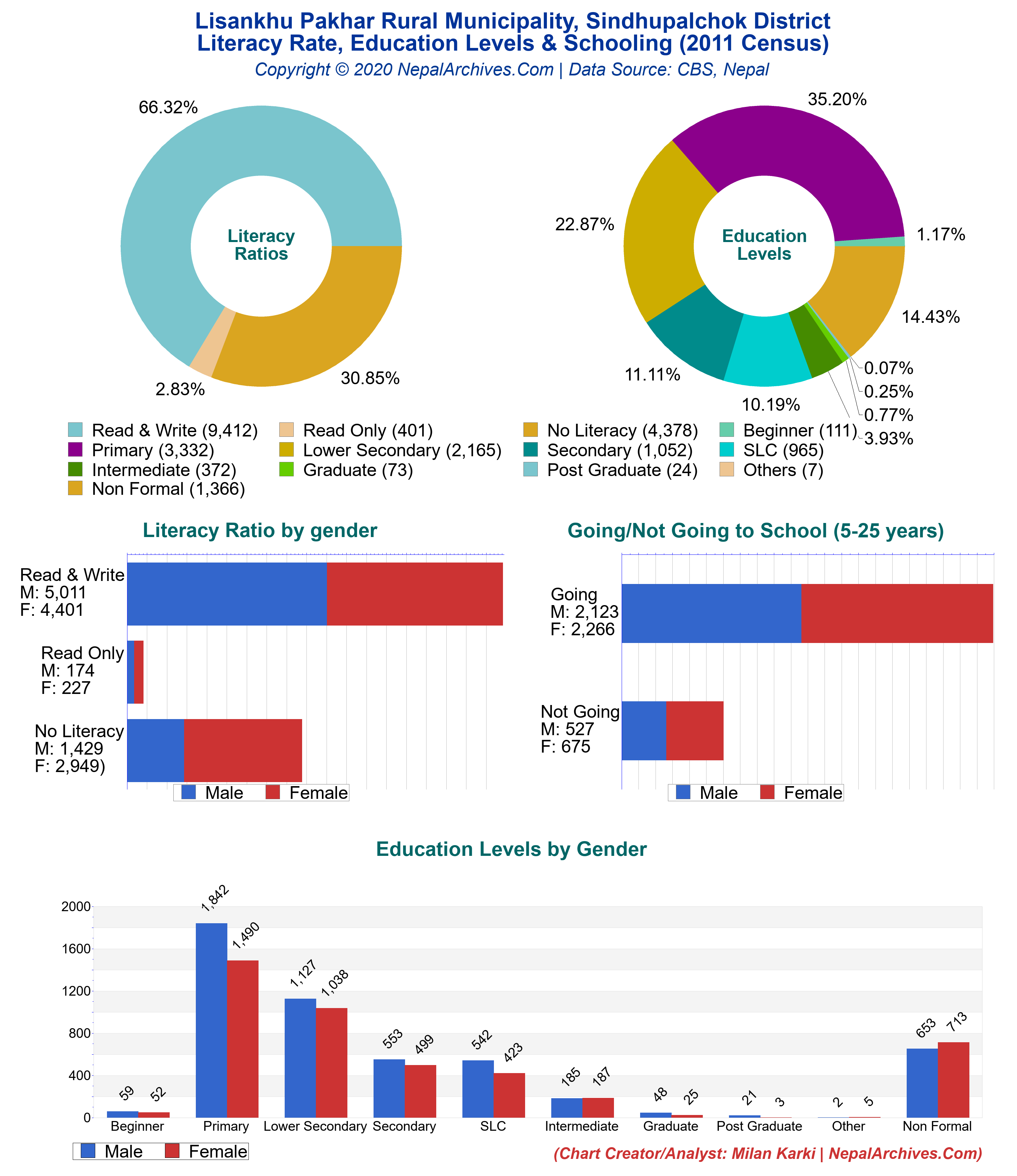 Literacy Education Levels Schooling Multicharts Of Lisankhu Pakhar 
