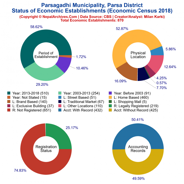 NEC 2018 Economic Establishments Charts of Parsagadhi Municipality