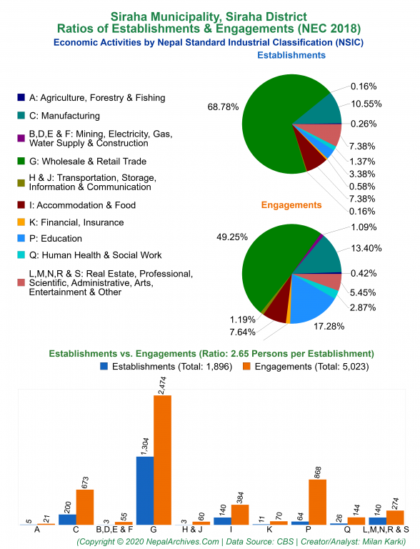 Economic Activities by NSIC Charts of Siraha Municipality