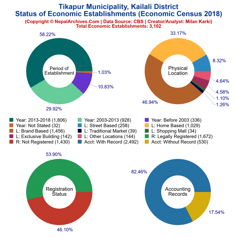 NEC 2018 Economic Establishments Charts of Tikapur Municipality