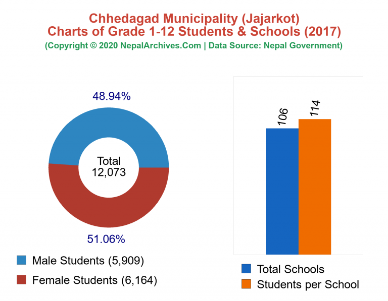 Grade 1-12 Students and Schools in Chhedagad Municipality in 2017