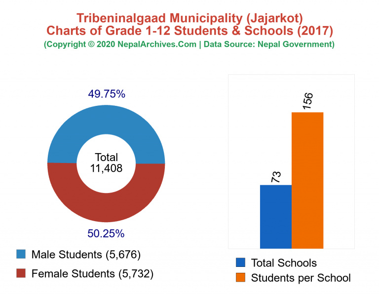 Grade 1-12 Students and Schools in Tribeninalgaad Municipality in 2017