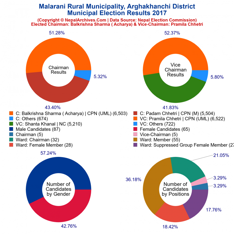 2017 local body election results piechart of Malarani Rural Municipality