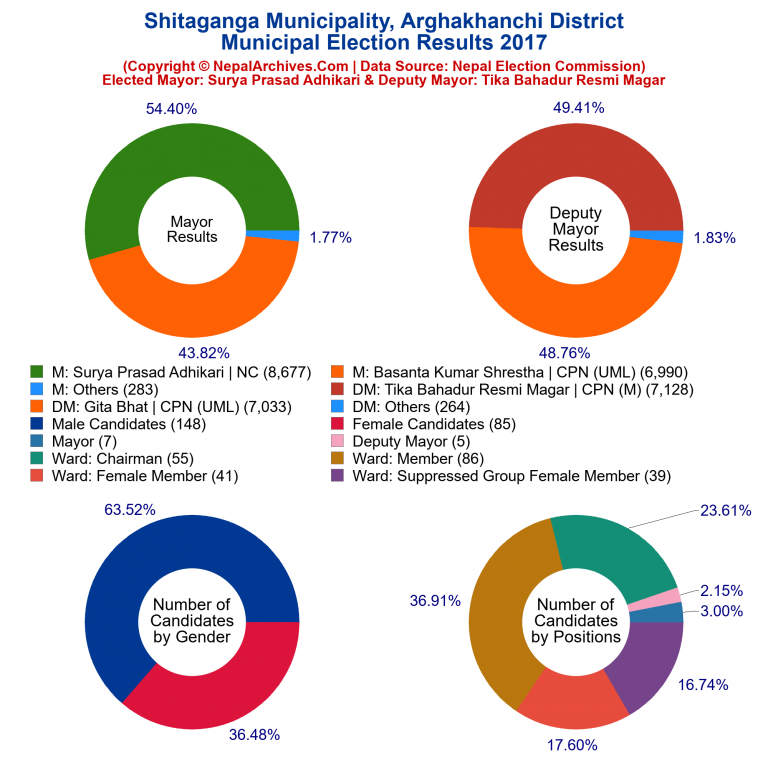 2017 local body election results piechart of Shitaganga Municipality