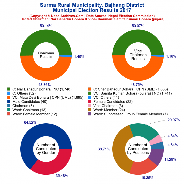2017 local body election results piechart of Surma Rural Municipality