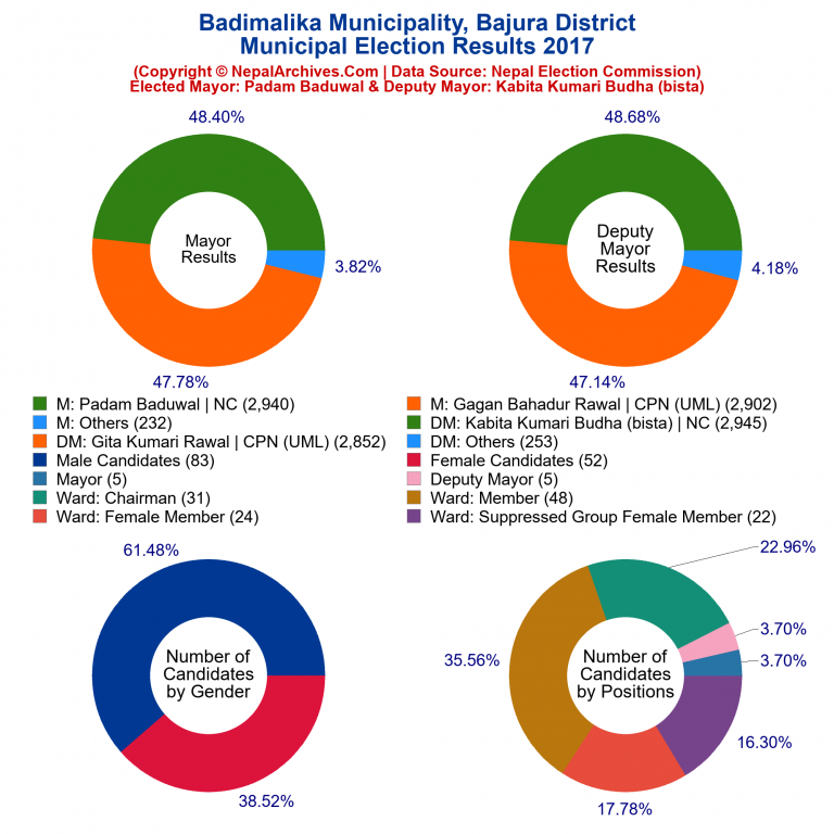 2017 local body election results piechart of Badimalika Municipality