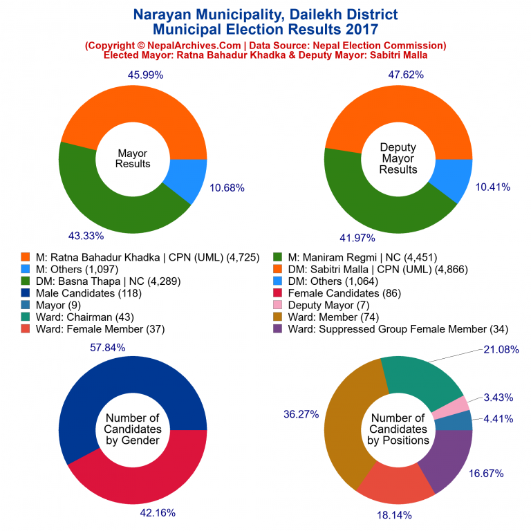 2017 local body election results piechart of Narayan Municipality