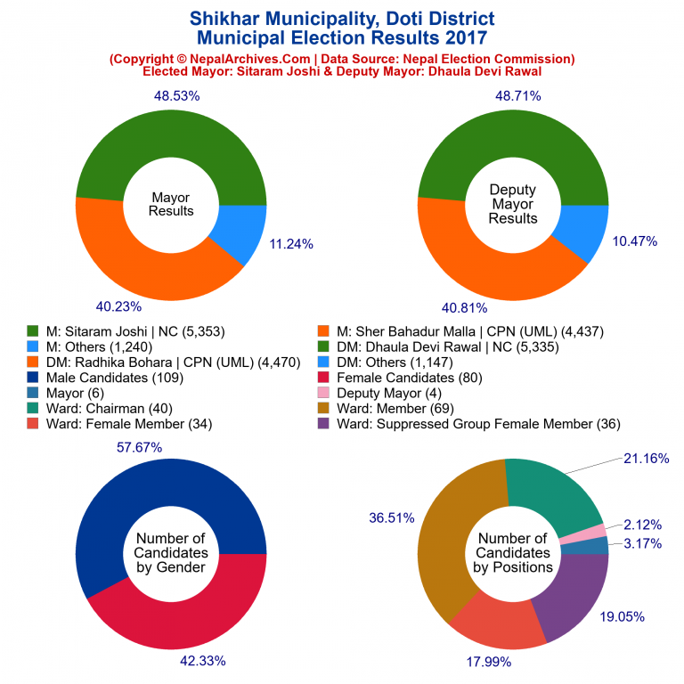 2017 local body election results piechart of Shikhar Municipality