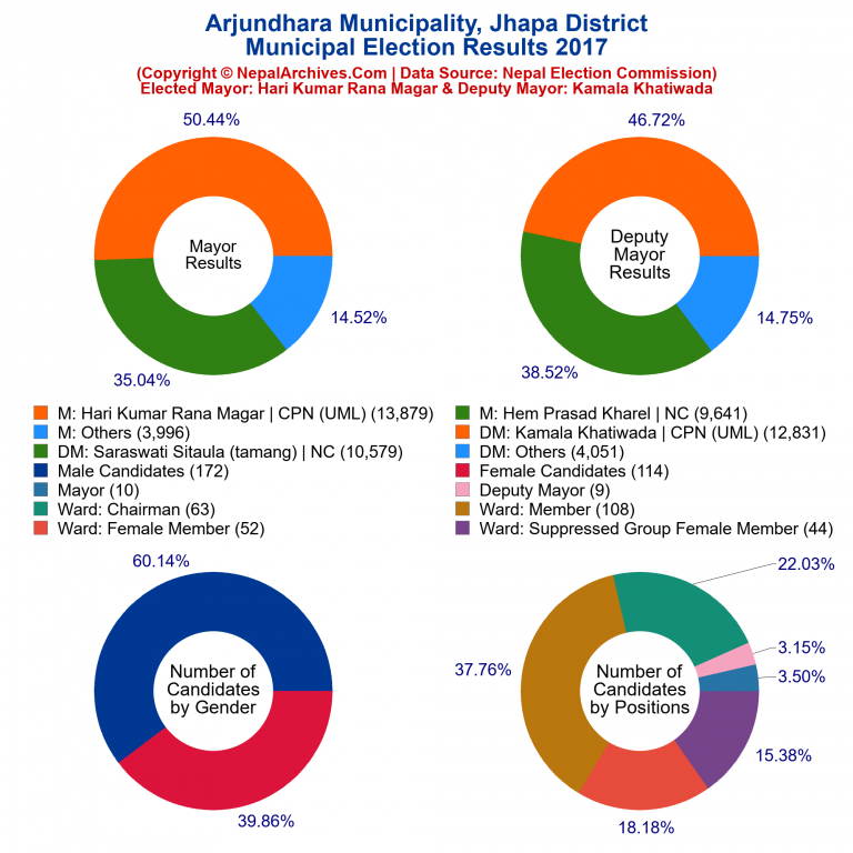 2017 local body election results piechart of Arjundhara Municipality