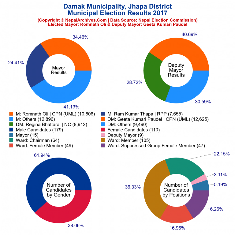 2017 local body election results piechart of Damak Municipality