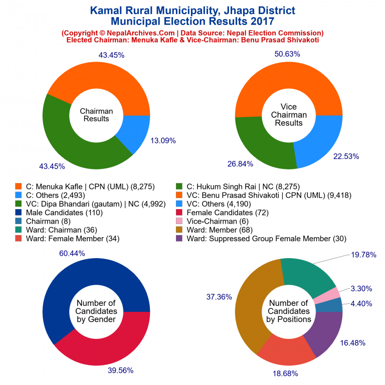2017 local body election results piechart of Kamal Rural Municipality