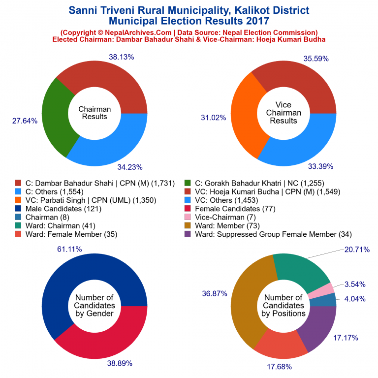 2017 local body election results piechart of Sanni Triveni Rural Municipality