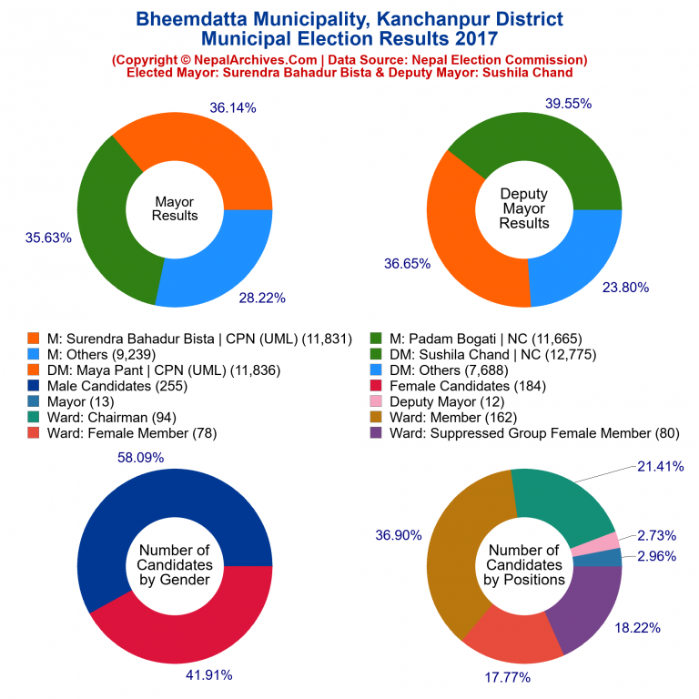 2017 local body election results piechart of Bheemdatta Municipality