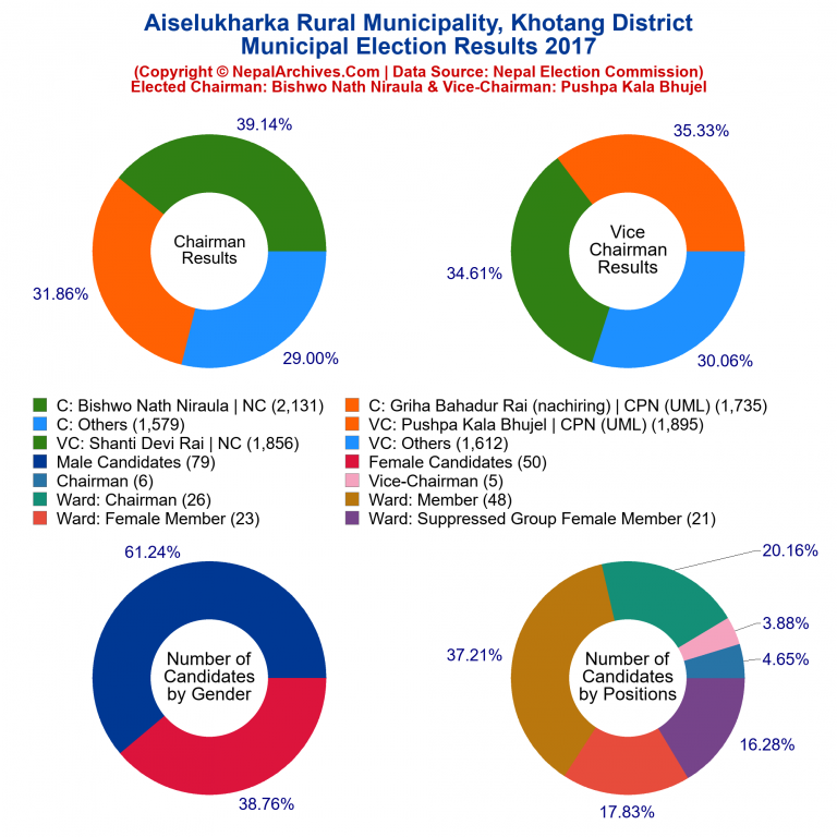2017 local body election results piechart of Aiselukharka Rural Municipality