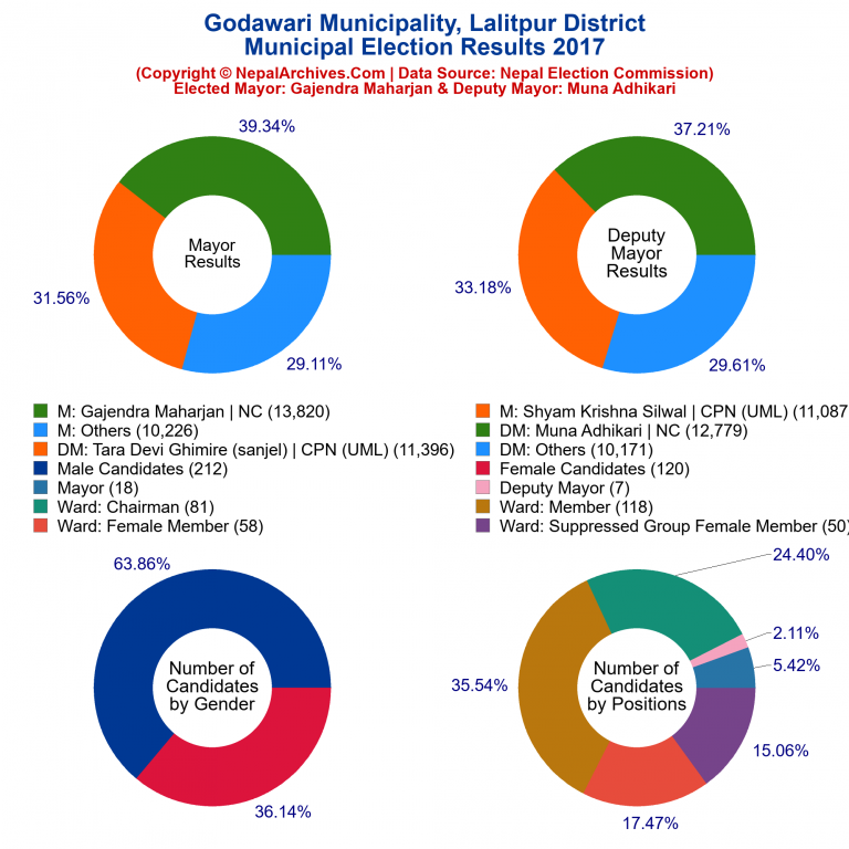 2017 local body election results piechart of Godawari Municipality