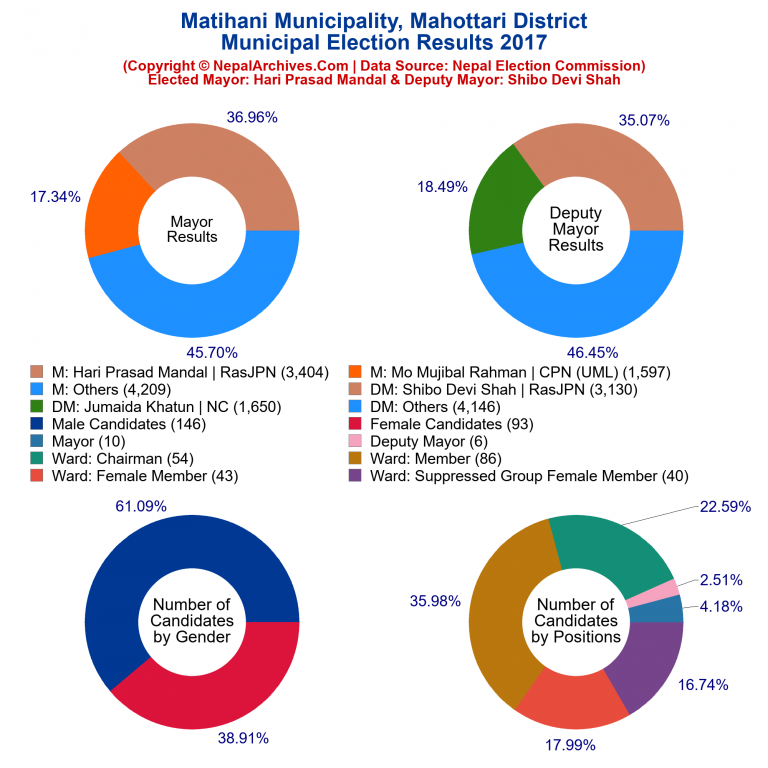 2017 local body election results piechart of Matihani Municipality