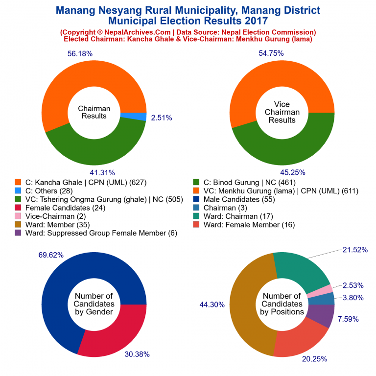 2017 local body election results piechart of Manang Nesyang Rural Municipality