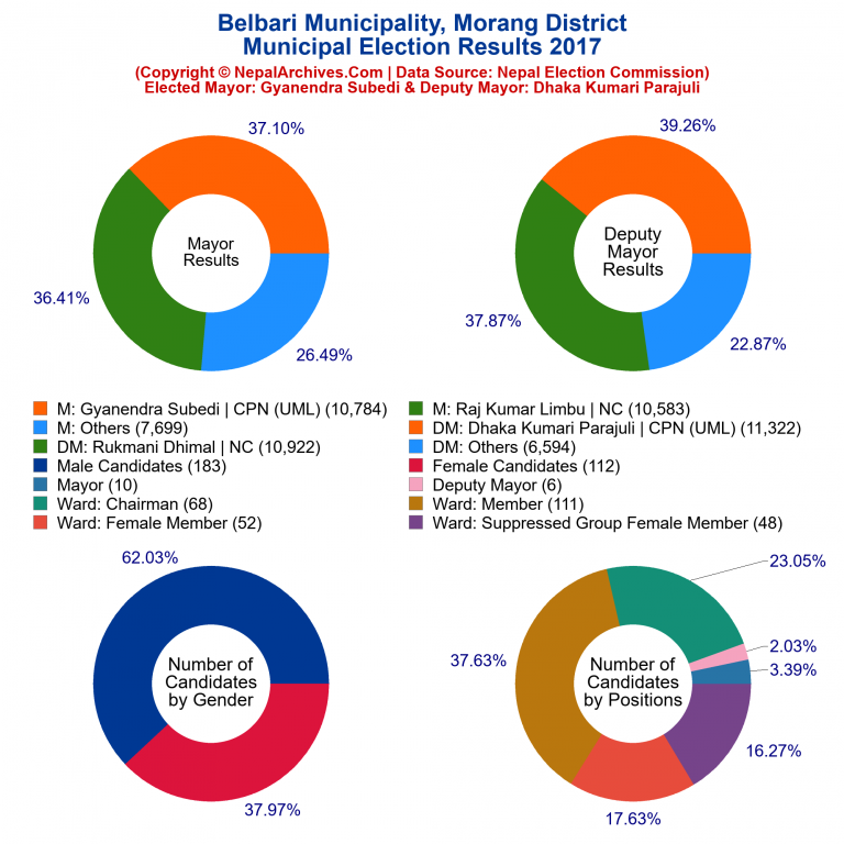 2017 local body election results piechart of Belbari Municipality