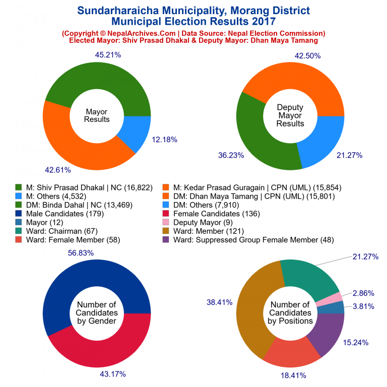 2017 local body election results piechart of Sundarharaicha Municipality