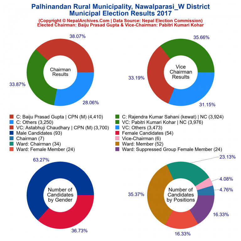 2017 local body election results piechart of Palhinandan Rural Municipality