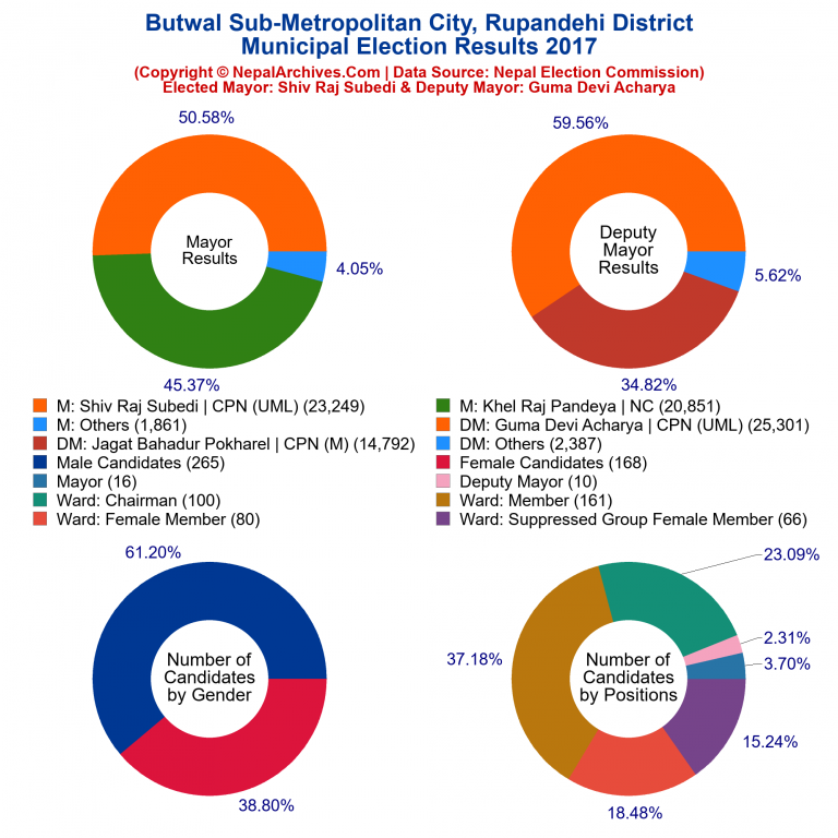 2017 local body election results piechart of Butwal Sub-Metropolitan City