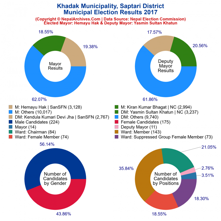 2017 local body election results piechart of Khadak Municipality