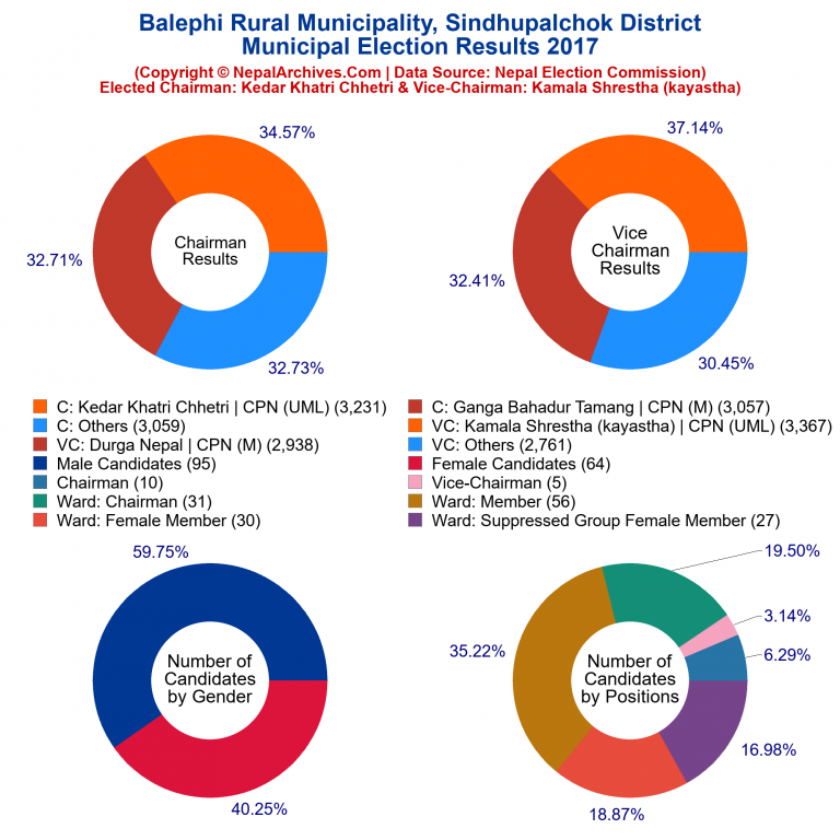 2017 local body election results piechart of Balephi Rural Municipality