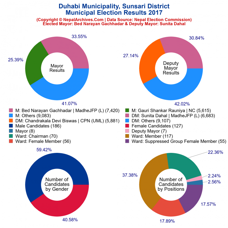 2017 local body election results piechart of Duhabi Municipality